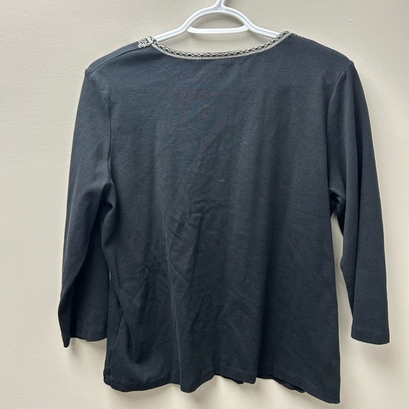 Nine West Black Long Sleeve Top With White Embroidery - Picture 3 of 4